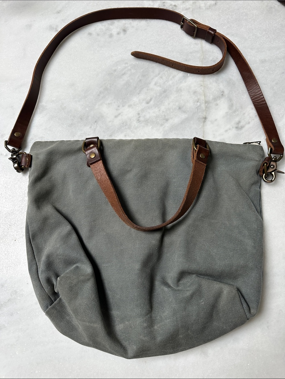 Gray Canvas Tote with Brown Leather Handles - Picture 3 of 6